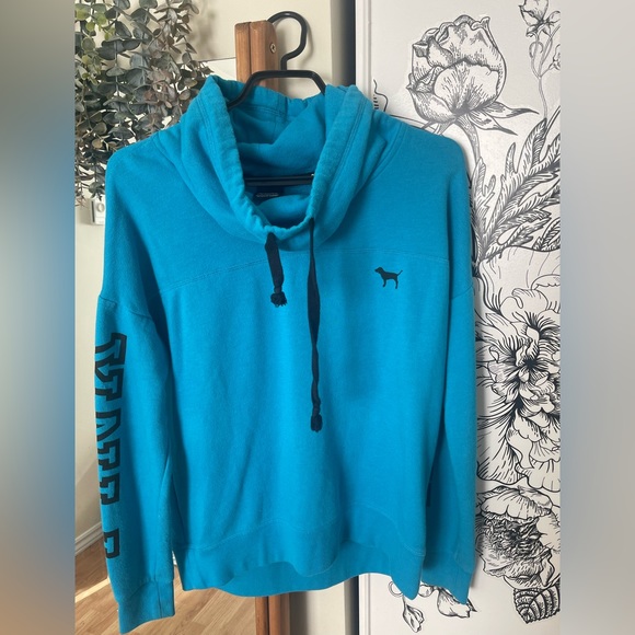 PINK Cowl-Neck Light Blue Hoodie - Picture 1 of 3